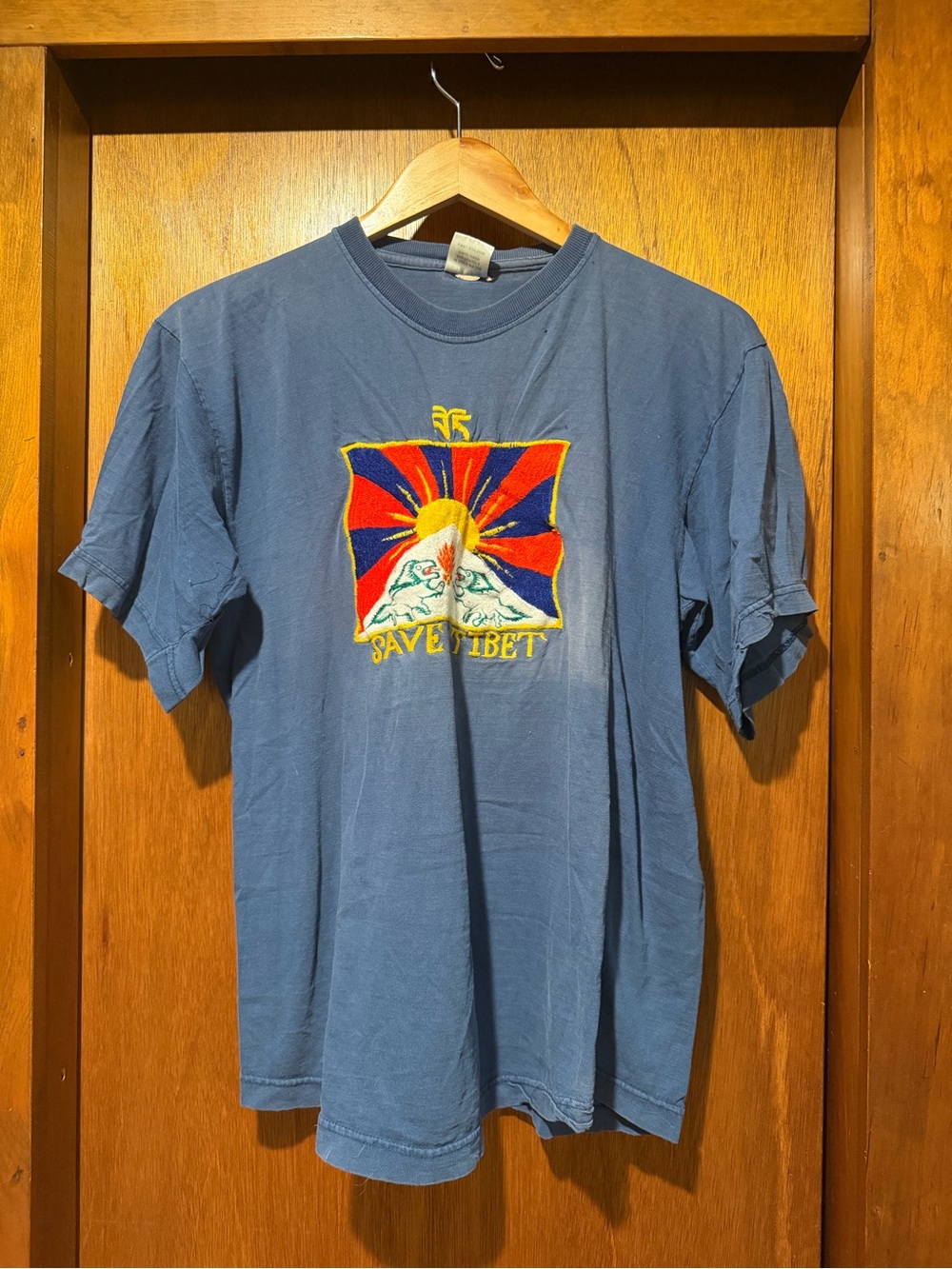 Blue Save Tibet Embroidered Graphic Short Sleeve Tee